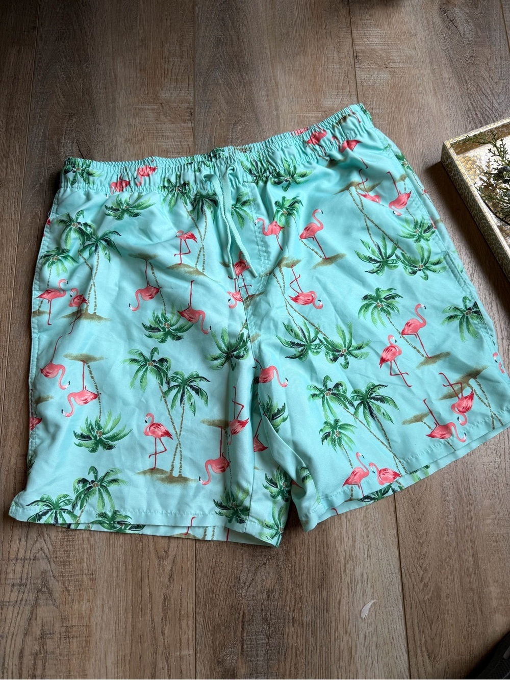 Old Navy Aqua Swim Shorts with Pink Flamingo Print